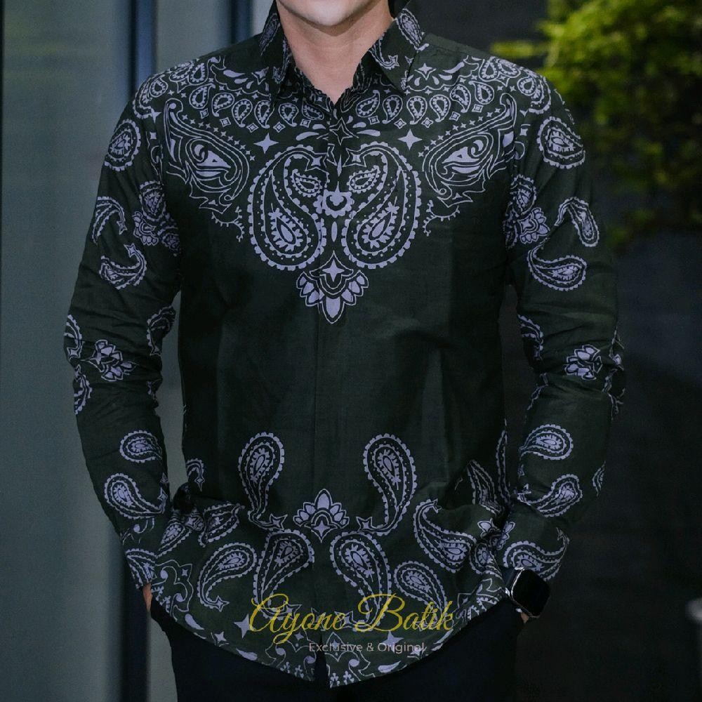 Kemeja Batik Pria Warna Hijau Botol Eksklusif By AyoneBatik Batik Pria Lengan Panjang Pendek Bahan K