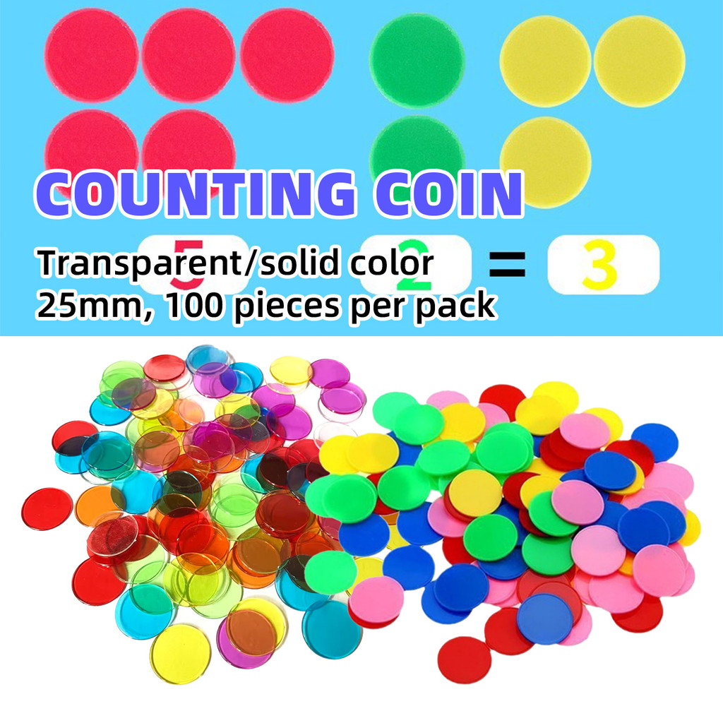 100pcs Koin plastik warna Mainan Matematika Counting Chips Koin Plastik Kosong Counting