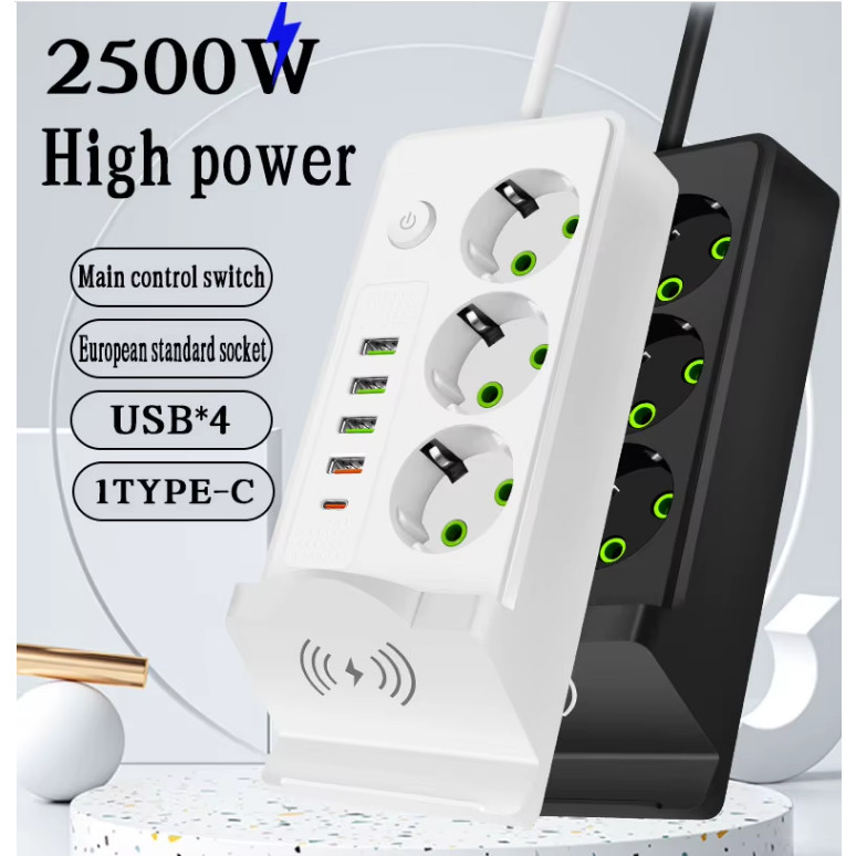 2500W Power Strip Socket Charger Stop Kontak Usb Charger Elektrik Type C Pengisian daya nirkabel Pen