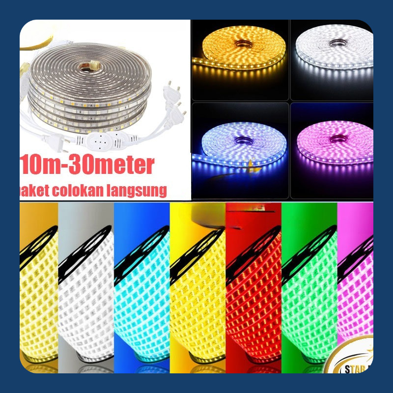 5050 PAKET Lampu Led Strip Selang 5050 10M-15M-20M-30M (lampu strip+ Soket+tutup )5050 Lampu Hias Ca