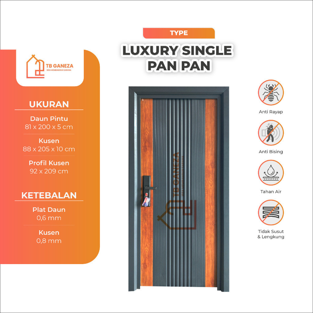TB GANEZA - (LUXURY SINGLE PAN) Pintu Baja Single satu set Lengkap Berkualitas / Pintu Utama / Kamar
