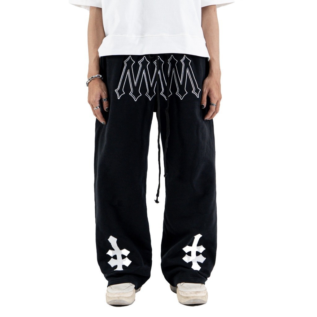 DENIMITUP H zigzag sweat pants - Jet black - Celana panjang pria