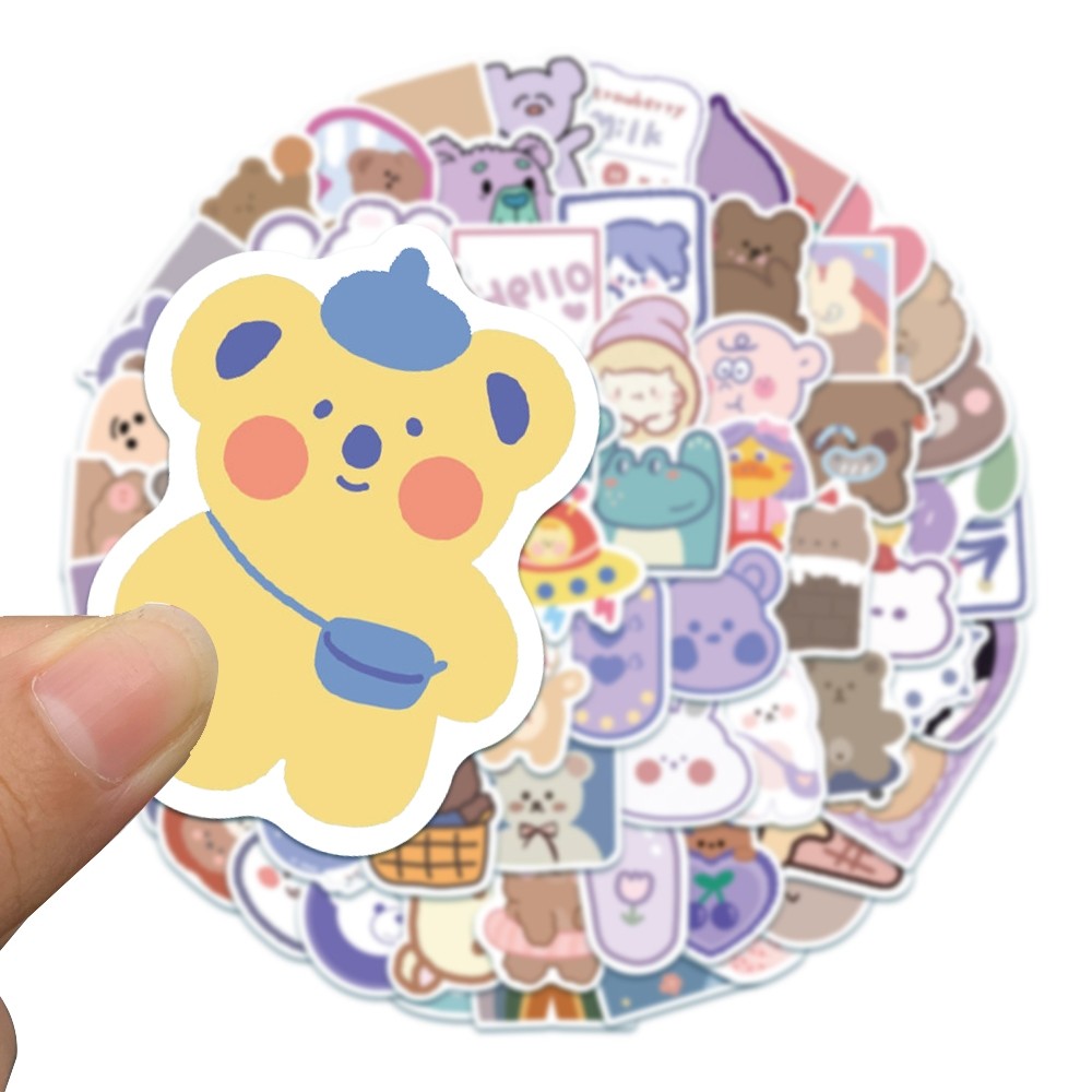 Stiker Aesthetic Lucu Seri Ungu Beruang Stiker Kartun Anak Decal Vinyl Stiker Anti Air- Sticker Buku