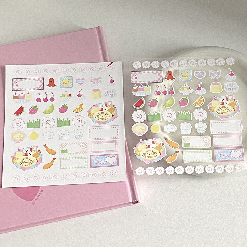 

Steve 2pcs Set Cute Pudding Cherry Fish Cake Stickers Korean Journal Decoration Material Stickers