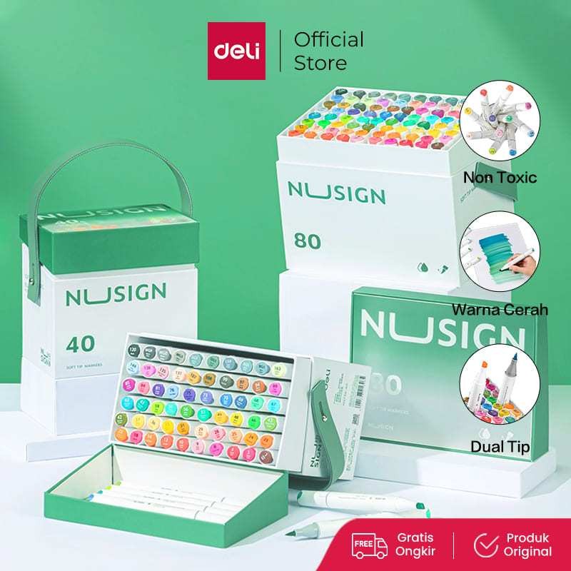 

[BEST SELLER] Nusign Sketch Marker / Spidol Sketsa Dual Tip 40 60 80 Warna Non Toxic NS736