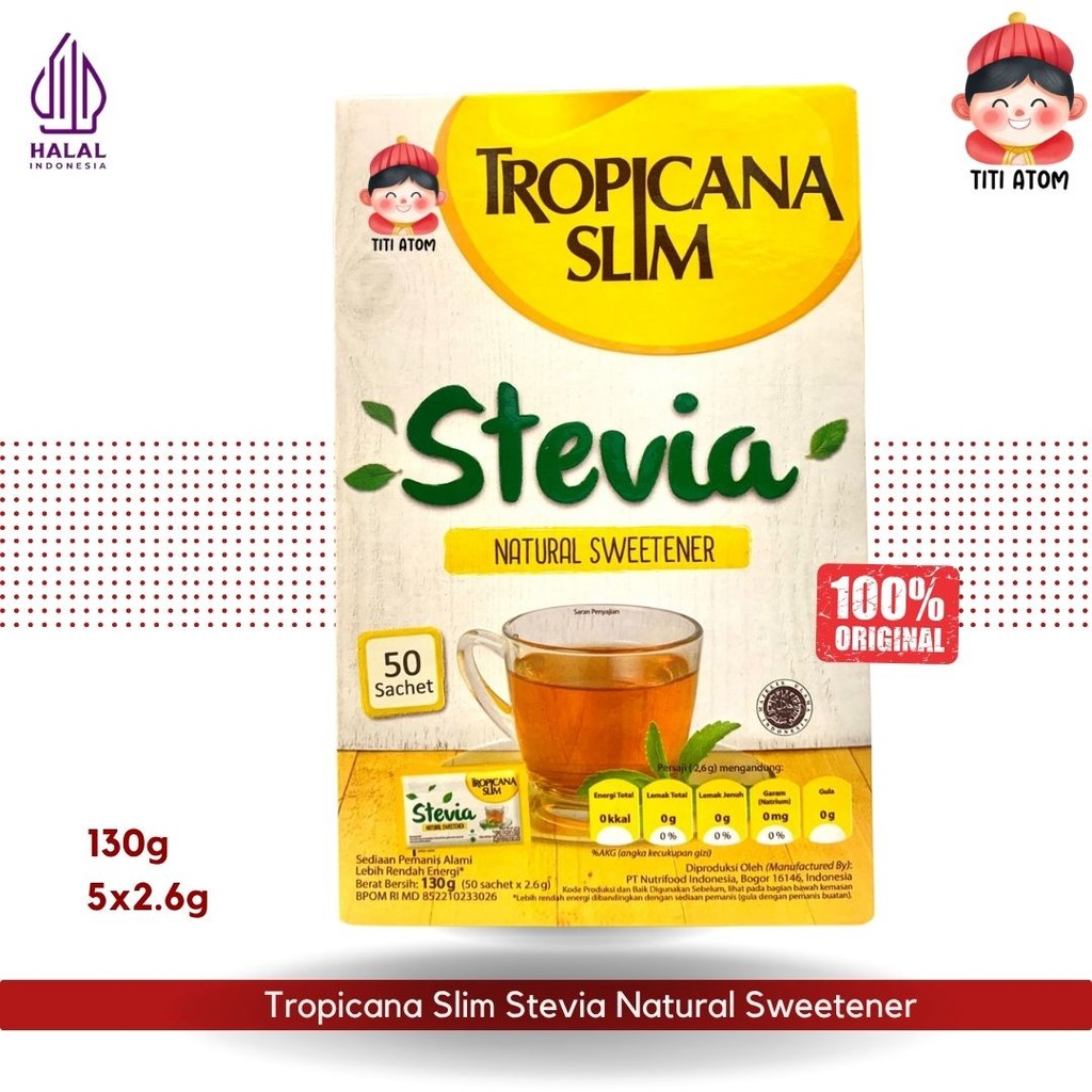 

Tropicana Slim Stevia Natural Sweetener (Gula Stevia) [130g - 50x2.6g]