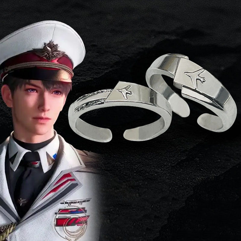 

Game Love And Deepspace Caleb Cosplay Ring Unisex Opening Adjustable Level 100 Couple Rings Airplane Print Jewelry Accessories