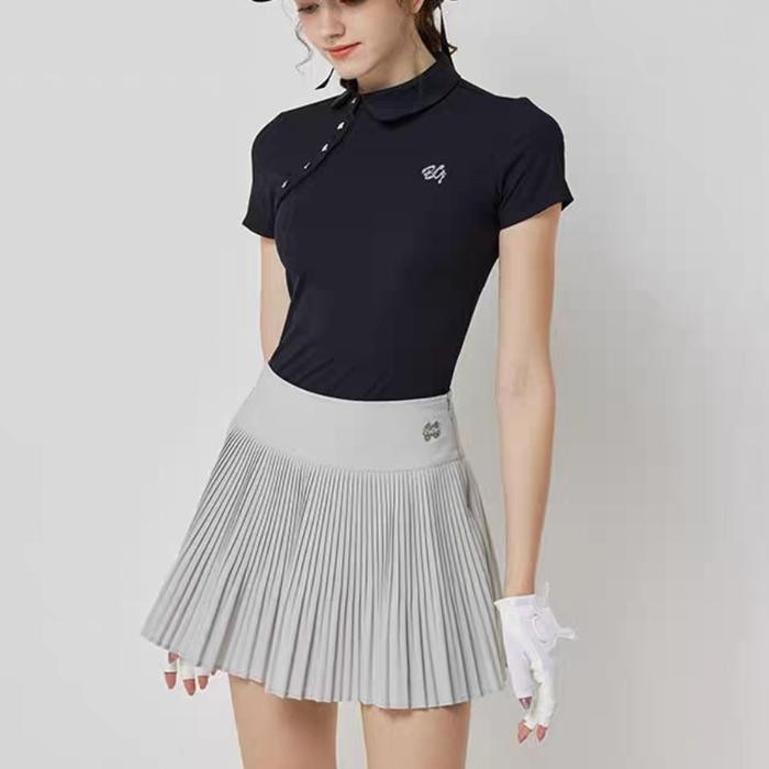 [Promo] Short sleeve ribbon golf baju golf wanita dan rok golf BG skort grey - S, set
