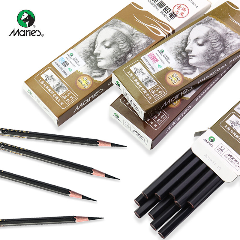 

Marie's 6/12pcs Professional Sketch Charcoal Pencil Soft/Medium/Hard/Extra-soft Drawing Charcoal Pens Art Supplies C7300/7360