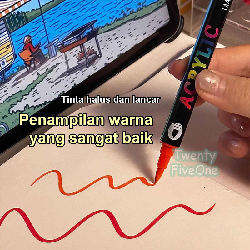 

D3W! Spidol Akrilik Dual-Head Dual-Color/Set Melukis Anak/Spidol Akrilik 72 Warna