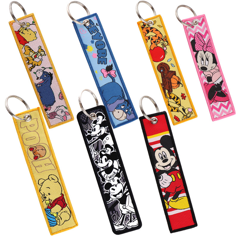 

Mickey Embroidery Key Fobs Pooh Bear Key Tag Keychains for Car Motorcycles Keys Holder Fashion Jewelry Keyring Accessories Gifts