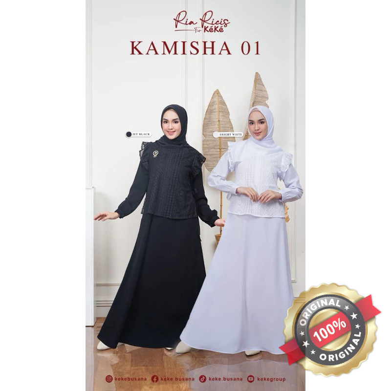 KEKE - Gamis Gdk Dl Ricis Kamisha 01 Dress Jet Black Hitam Vest Brokat Lace Rompi Brukat Cantik Modi