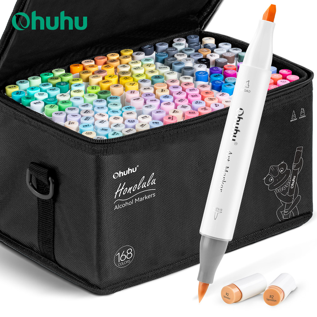 

Ohuhu Honolulu 168 Colors Marker Pen Set Alcohol Art Markers Refillable Dual Tips Sketching Drawing Manga School Art Supplies