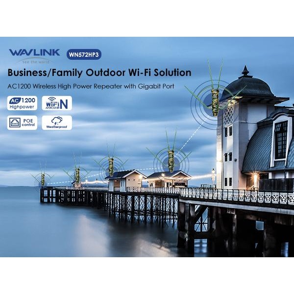 WAVLINK AC1200 Router Extender Jangkauan WiFi Tahan Air Luar Ruangan