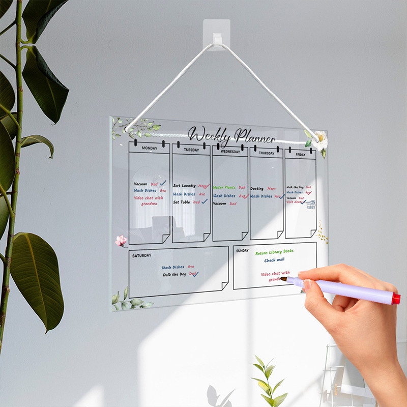 

Transparent Acrylic Note Message Board Creative Monthly Weekly Planner Calendar Notebook Wall Hanging Erasable Whiteboard Decor