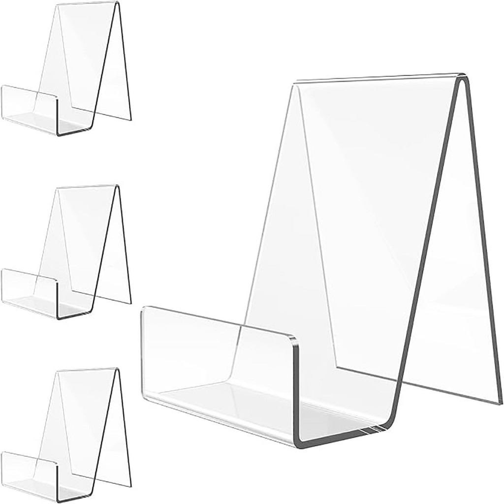 

4 Pack Acrylic Book Stand, Book Holder for Display, Clear Easel Stand for Display, Display Holder for CD Frame Picture Magazine