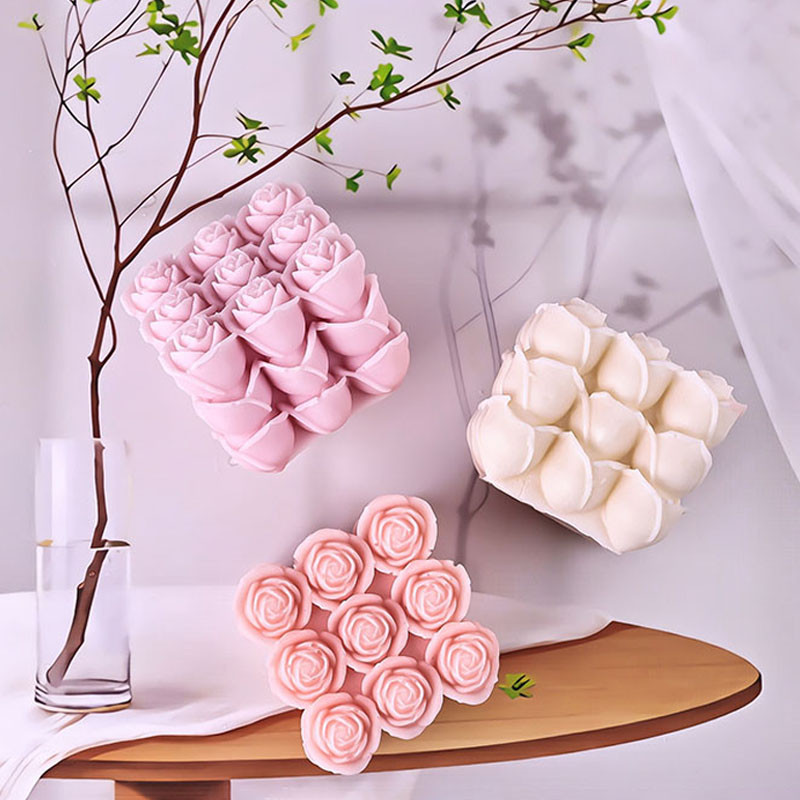 

3D Rose Flower Cube Candle Silicone Mold DIY Handicraft Aromatherapy Candle Gypsum Making Resin Mould Cake Chocolate Decor Molds