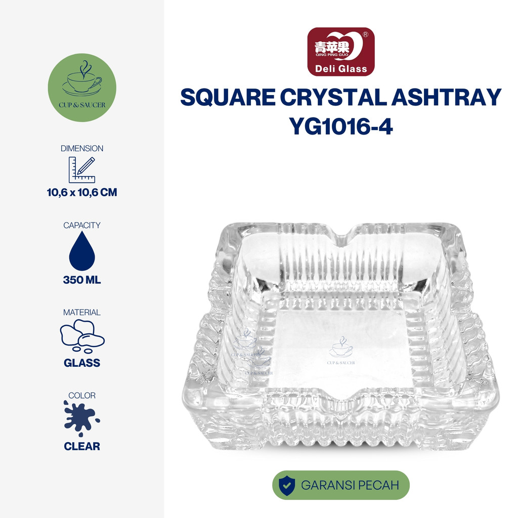 Deli Glass Glass Crystal Ashtray Kotak 10,6 cm Asbak Kaca Kristal Tempat Abu Rokok Tebal Aesthetic