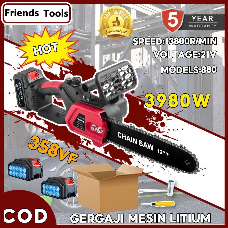 【kualitas Jerman】Garansi 5 tahun Gergaji Rantai Elektrik Mini 12 Inch Portable Genggam Lithium 358V 