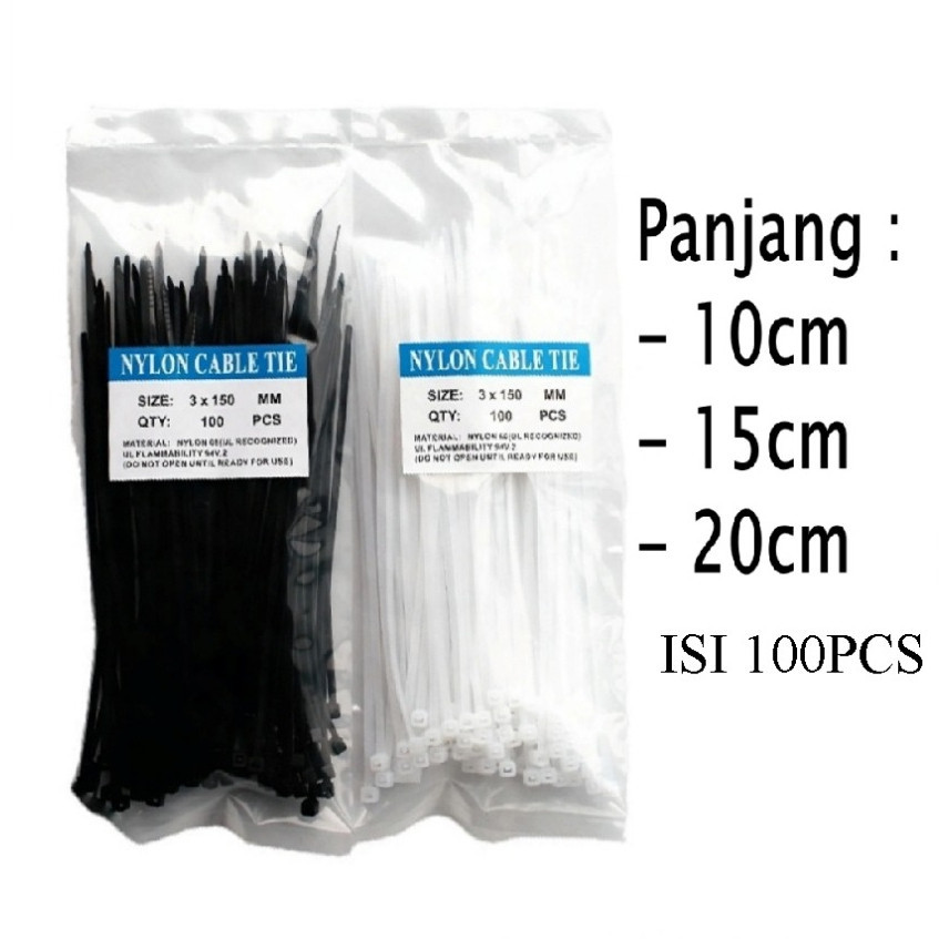 

Kabel Ties Kabel Tis Cable Ties 10cm 15cm 20cm Hitam Putih Isi 100 pcs Pengikat Kabel Tali Rek R917