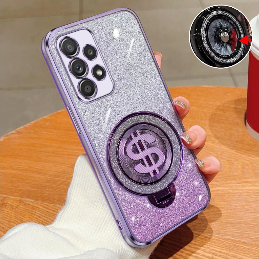 Case  Samsung A52 A52s 4G 5G Softcase Glitter Ring Dollar Magsef Holder Premium