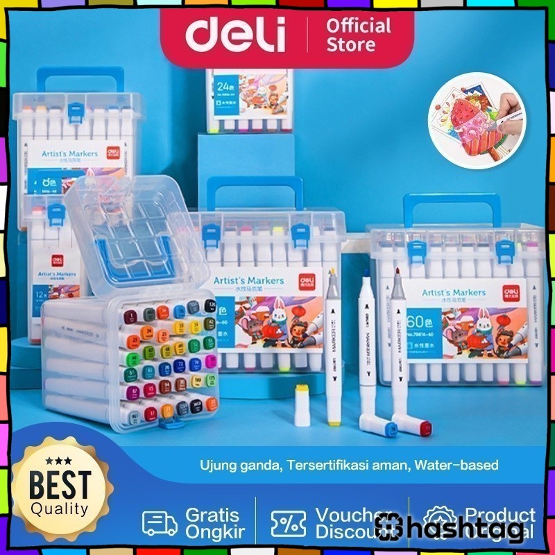 

#️⃣ DELI039 Deli Sketch Marker / Water-based Marker / Spidol Sketsa Double Tip 80 Warna 70816 Y1679