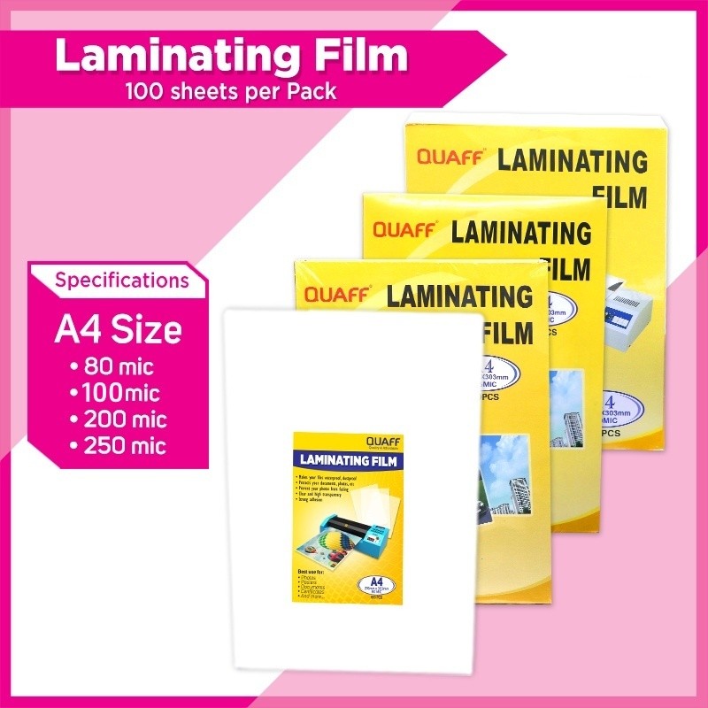 

QUAFF Kertas Laminating Film Plastik Laminating A4 100pcs ||80 Microns//100 Microns//200 Microns Plastik Laminasi