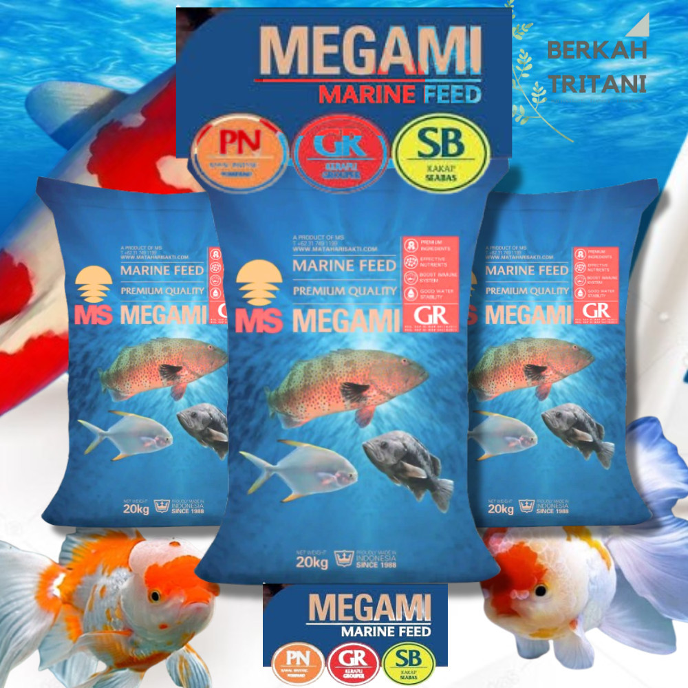 MEGAMI GR SINKING 10Kg Pakan Pelet Ikan Kerapu Ikan Laut Ikan Predator Protein 48% Ikan Hias