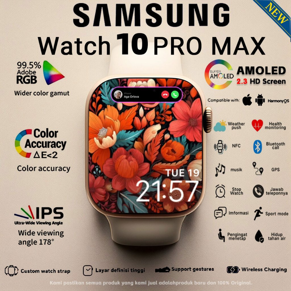 [100% OriginalGaransi 12 Bulan] Samsung Smartwatch X10Max Pria Tahan Air dengan Fitur GPS NFC HD