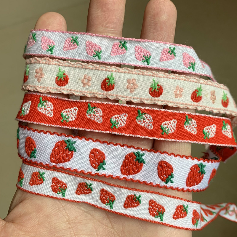 

ZERZEEMOOY 13mm 15mm 3yard/lot Lovely Strawberry Handmade Jacquard Ribbon Lace MJZD19120602