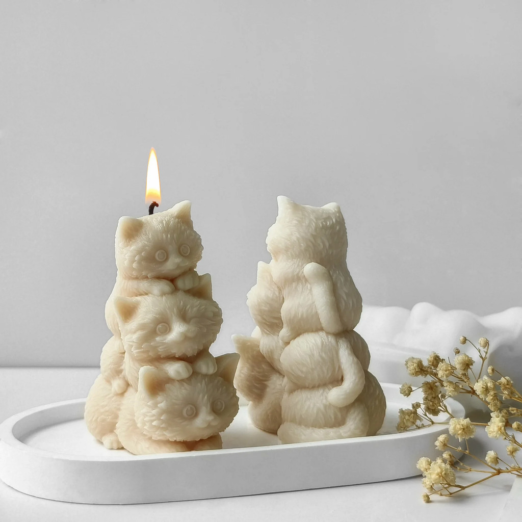 

DIY Animal Three Kittens Silicone Mold Stacking Cats Aroma Candle Plaster Ornaments Mould Handmade Soap Candle Making Supplies