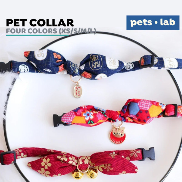 Japanese Pet Collar Kalung Kucing Anjing Jepang Pita Bow Tie Dasi Kupu Kupu Katun Scarf Blue Pink Re