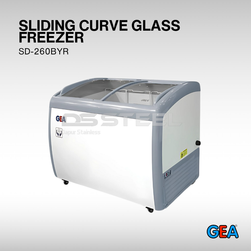 GEA Sliding Curve Glass Freezer GEA SD-260BYR Freezer Pintu Kaca Sliding