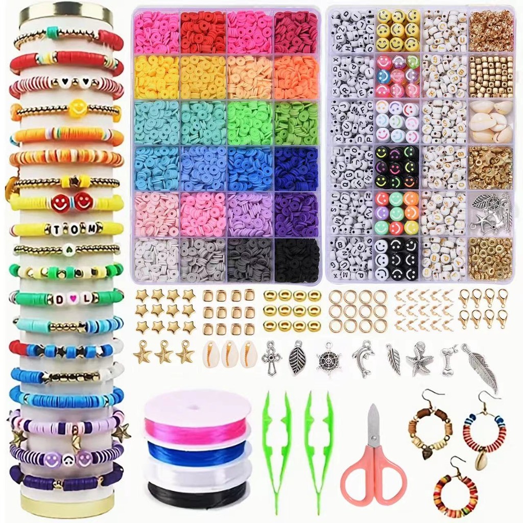 

14400/4200/2400pcs Assorted Polymer Clay Beads Kit for DIY Jewelry Making - Handmade Craft for Bracelet, Necklace, Earrings