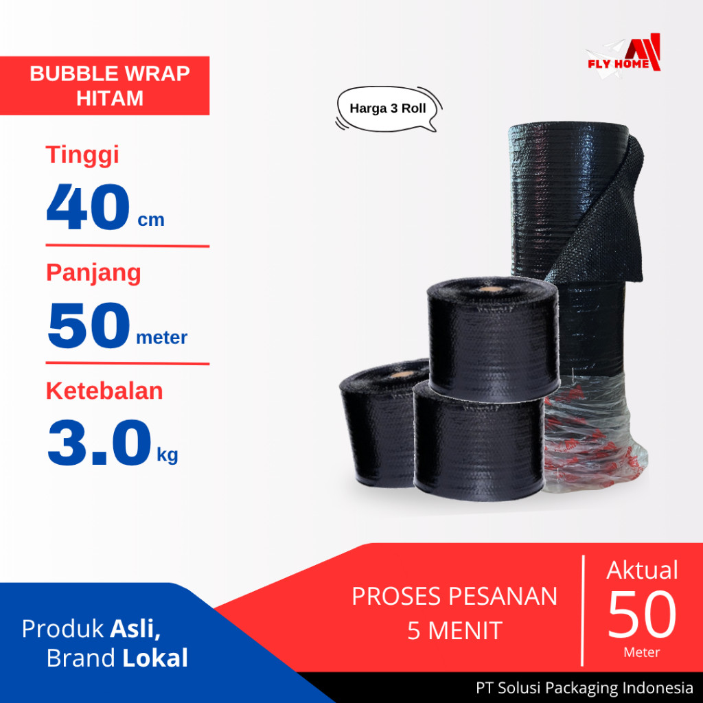 

FLYHOME Bubble wrap potongan 40cm hitam 3kg 3 roll hitam 40x50meter