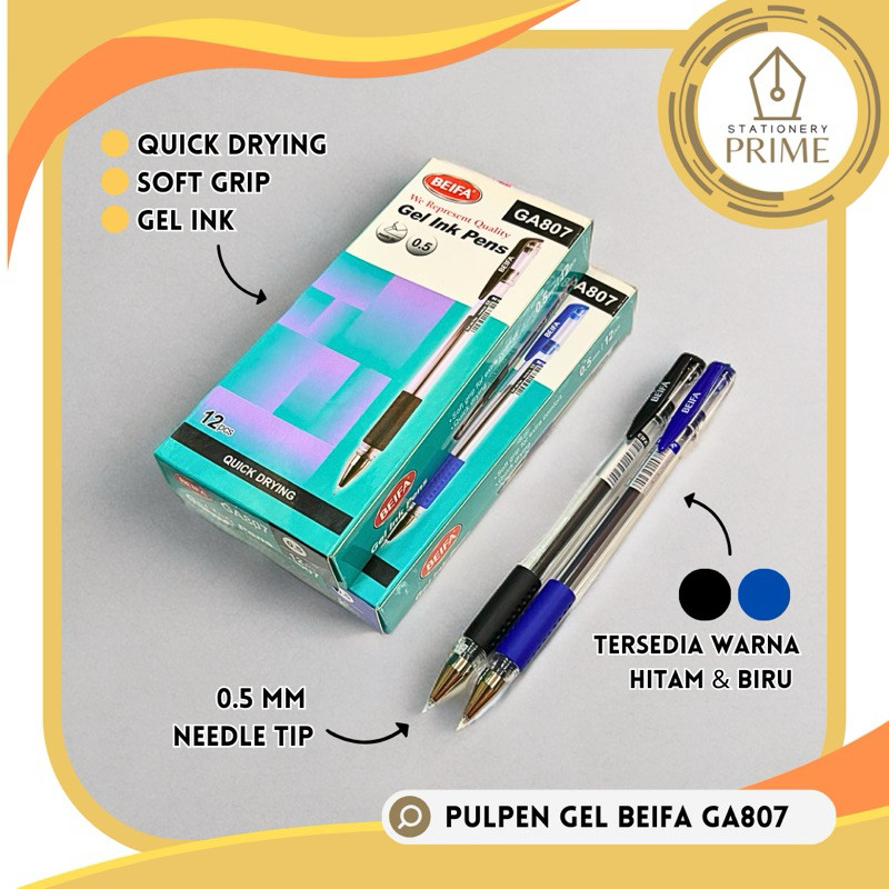 

Gel Pen Pulpen BEIFA GA807 Hitam Biru (Isi 12 pcs)