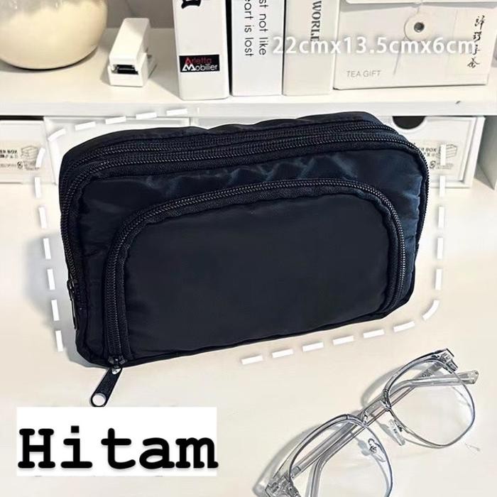 

Tempat alat tulis kotak pencil aesthetic Tas PenaTempat Pencil Tas Pensil kapasitas besar bahan parasut Stationery - Hitam