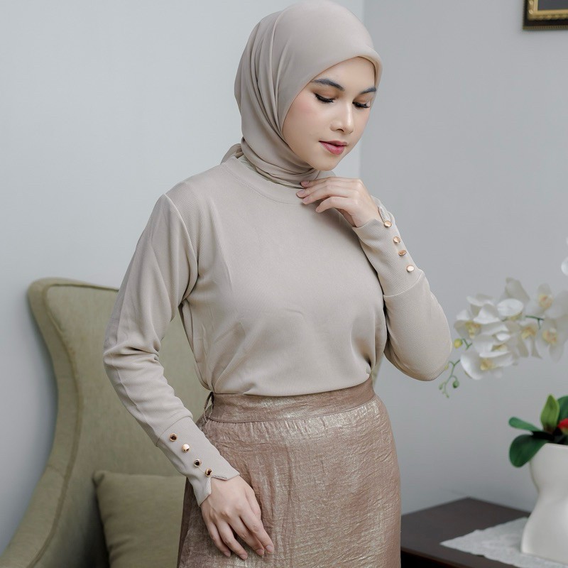 L003 Sasa Button Sweater Dippew Atasan Wanita Hijab Lengan Panjang Kancing Polos Kasual Baju Harian 