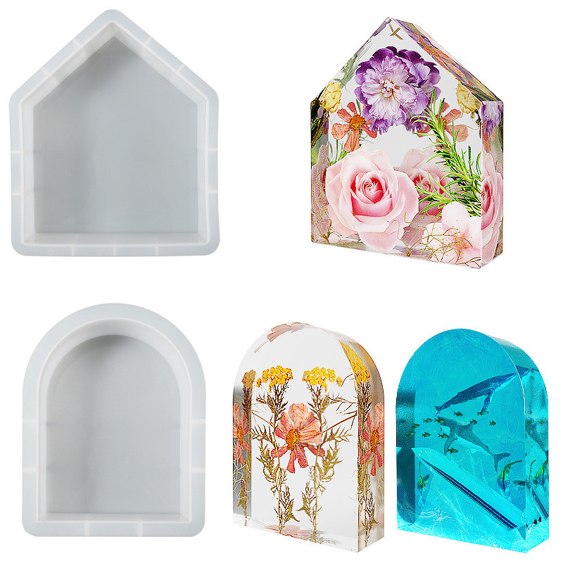 

3D Crystal Arch Mirror Silicone Mold Simple Geometry Large Cube House DIY Candle Making Supplies Home Decoration Craft Gifts