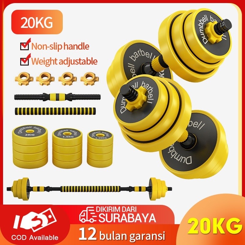 20 Kg Alat Olahraga Fitness Dumbell KARET/Dumbell Barbel Set 20Kg Tiang Angkat Beban Besi Rubber /20