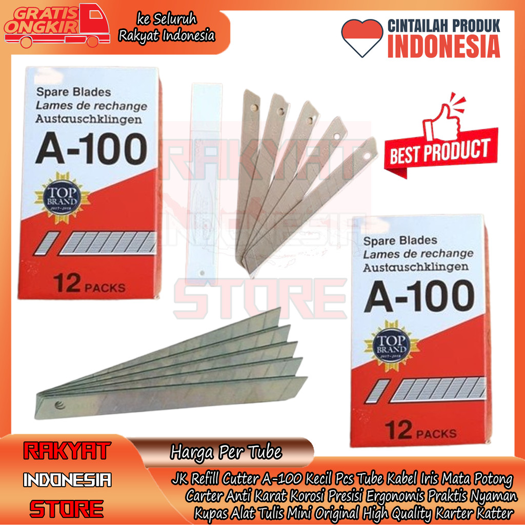

JK Refill Cutter A-100 Kecil Pcs Tube Kabel Iris Mata Potong Kupas Alat Tulis Mini Original High Quality Karter Katter Carter Anti Karat Korosi Presisi Ergonomis Praktis Nyaman Ringan Solid Ekonomis Efisien Fleksibel SJN Fungsional Maksimal Stabil Mantap