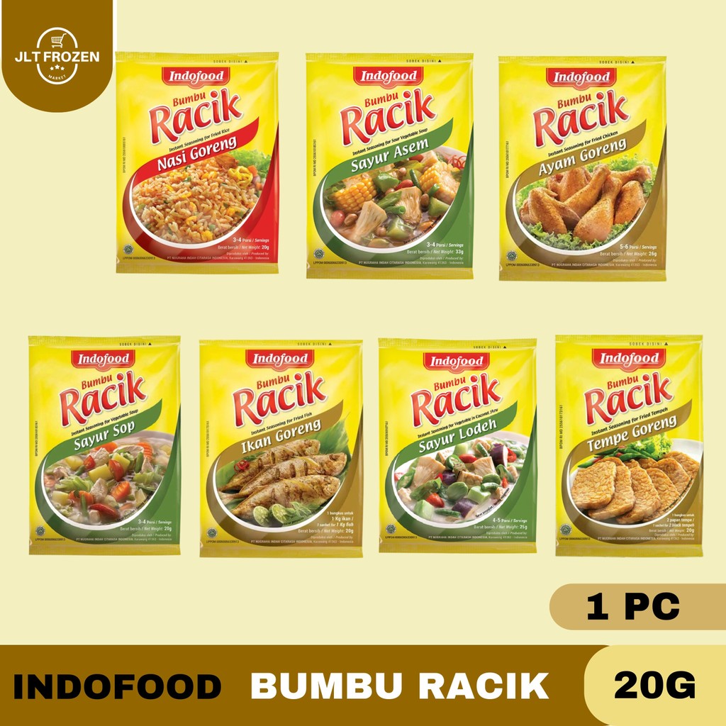 

Indofood Bumbu Racik 20g - 1 PCS / Nasi Goreng / Ayam Goreng / Sayur Lodeh / Sayur Sop / Sayur Asem / Ikan Goreng / Tempe Goreng