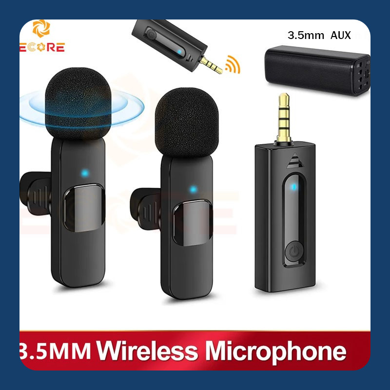 Ecore Mic Wireless 3.5mm Lavalier Mikrofon Siaran HP Microphone Wireless Pengurangan Kebisingan Mini