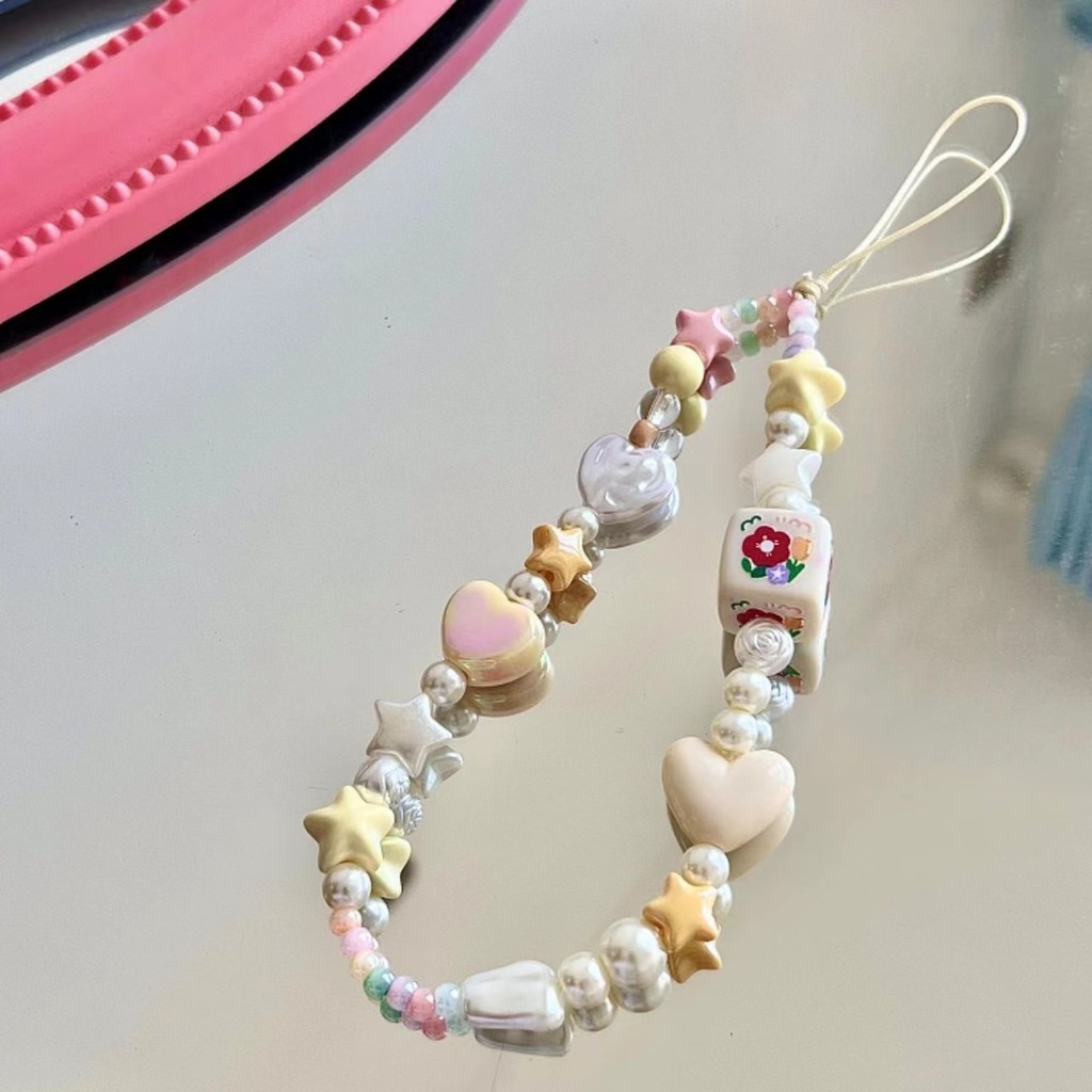 Cell Phone Strap Charm Pendant Cute Custard Color Yellow Star Lanyard Girl Keychain Anti Drop Camera