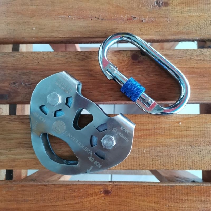 set paket tandem pulley double carabinner flying fox safety climbing rope acces Rock outbond CO