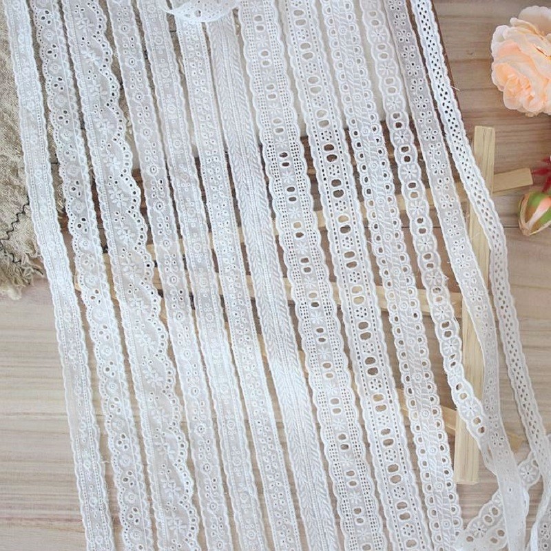 

White Cotton Embroidered Lace Trim Ribbons, DIY Fabric, Handmade Craft Materials, Garment Clothes Accessories, 2Yards per Lot