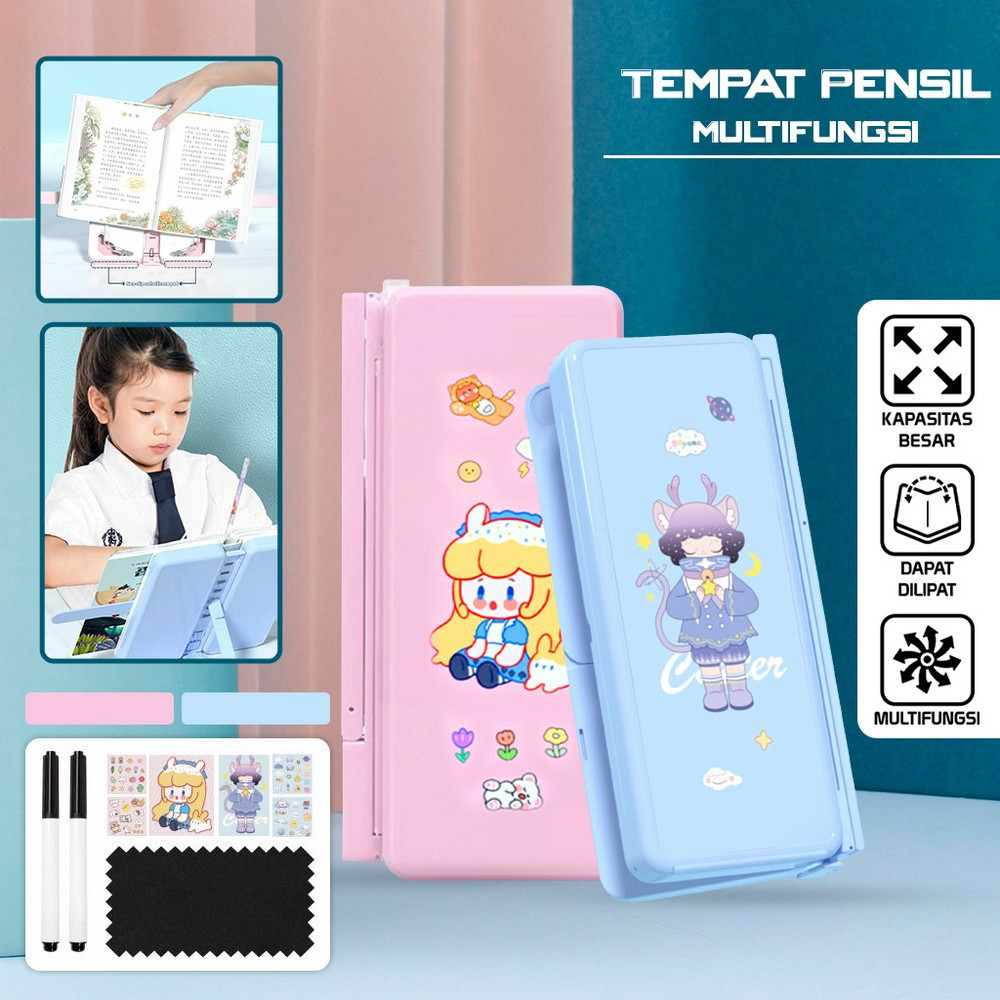 

Tempat Pensil 2IN1 Multifungsi dengan Tatakan Buku dan Papan Tulis Praktis / Kotak Pensil Lipat Tempat Penyimpanan Alat Tulis Anak Sekolah / Pencil Case Book Holder Import Stockami A73