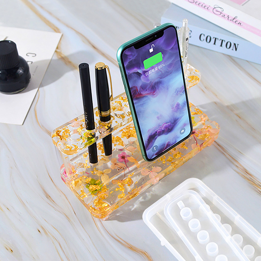 

Silicone Mold Resin Mold with Phone Stand Pen Display Stand Mold Epoxy Mold for Epoxy Resin Makeup Brush Organizer Pen Rack
