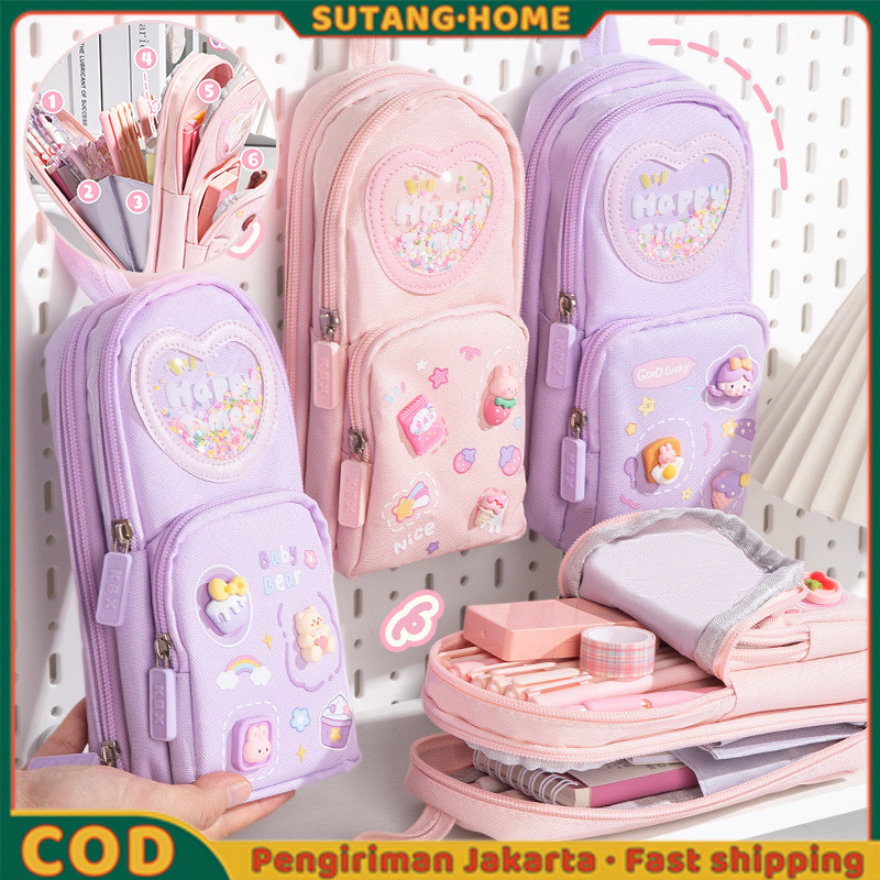 

【SUTANG】Tempat Pensil Kotak 3D Anak Perempuan Lucu Besar/ Kotak Pensil Kanvas 6 Ruang/Kotak Pensil Anak