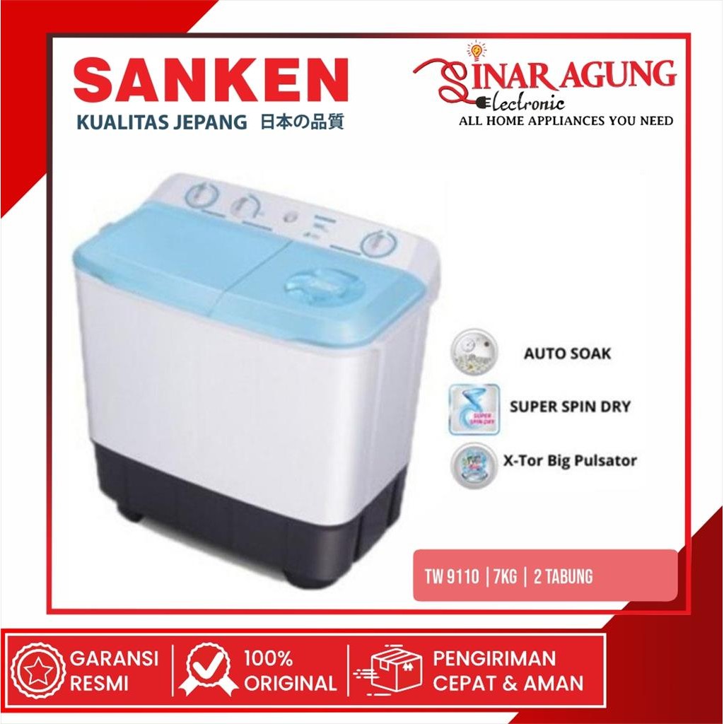 SANKEN TW9110BU / TW-9110BU MESIN CUCI 2 TABUNG - GARANSI RESMI